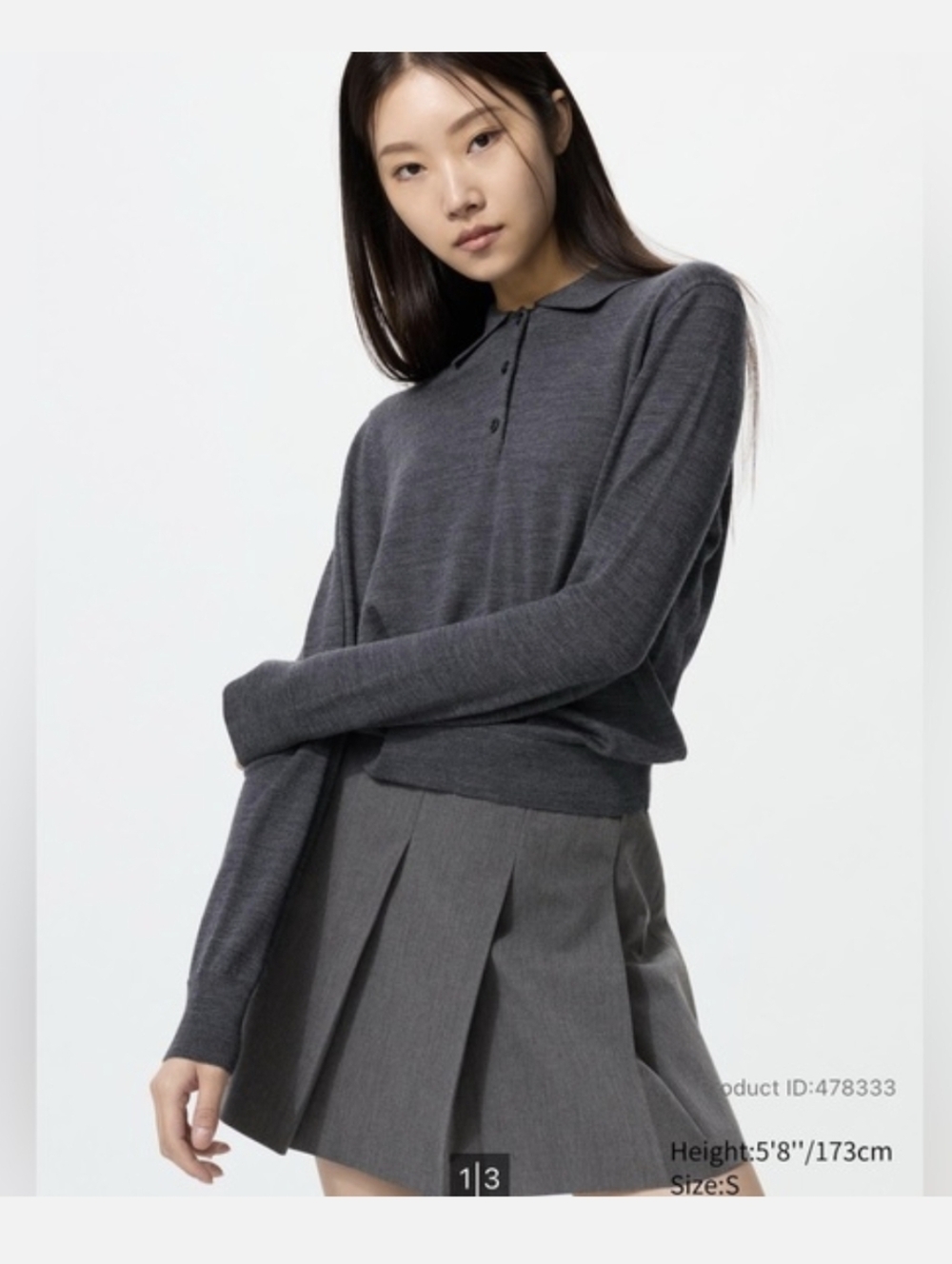 Uniqlo Women's 100% Wool Long Sleeve Polo Sweater Grey Quiet Luxury Size M